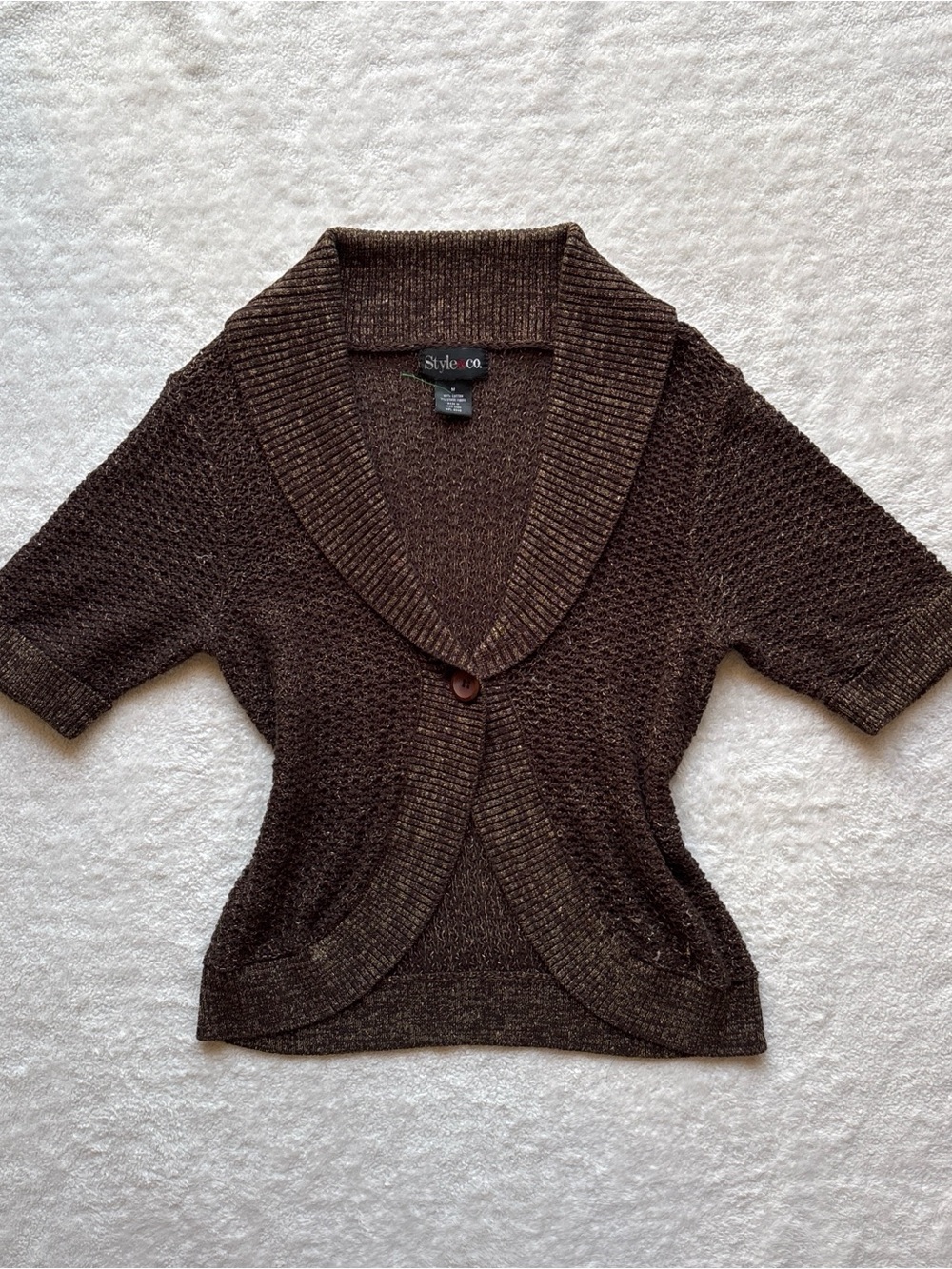 Style & Co. Women's Brown Short-Sleeve Knit Cardigan